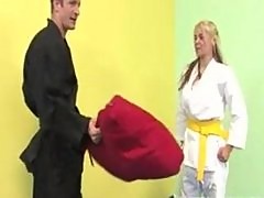 After A Hard Fuck Sara Vandella Licks Her Karate Masters Cum Off The Floor