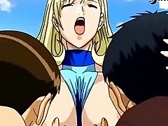 Busty anime blonde enjoying a cock